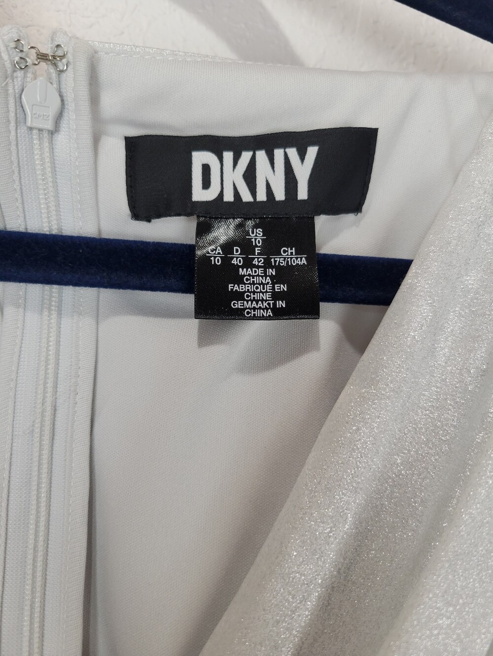 NWT DKNY Women's Silver Shimmer Surplice Balloon Sleeve Belted A-Line Dress Sz10 - Picture 12 of 13